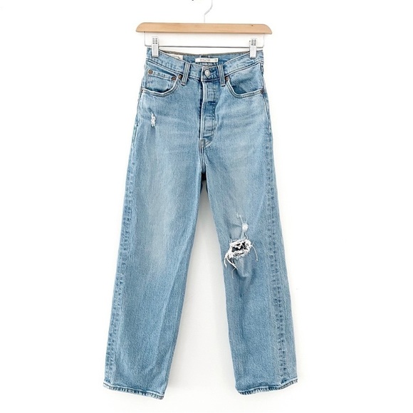 LEVI’S | Ribcage Straight Ankle Jeans Size 25 Light Wash Distressed Tango Fade - Picture 5 of 12